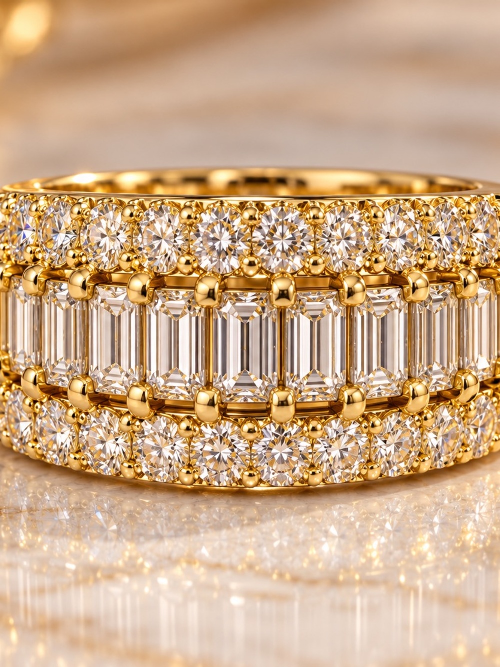 18K Gold Filled Baguette CZ Eternity Wide Band. Women’s Statement ring. Size 9